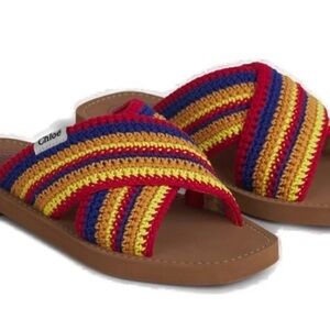 Chloe Multi Color Crochet Woody Sandals with Crossover Straps